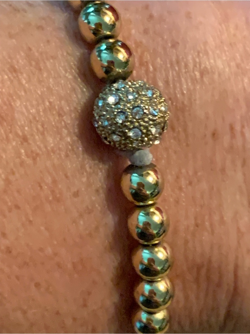 Talbots Gold Beaded Bracelet with Pave Crystal Accent